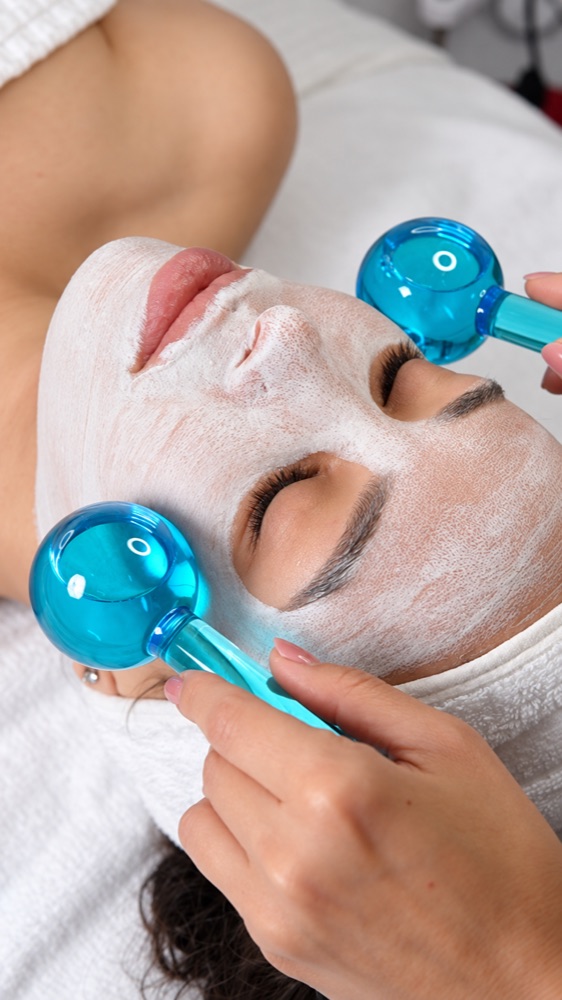 Sacrée Paris facial treatment with blue cooling tools